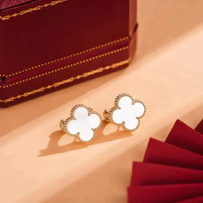 [Marin-Jewelry]CLOVER MEDIUM 1 MOTIFS  WHITE MOP STUD EARRINGS