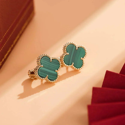 [Marin-Jewelry]CLOVER MEDIUM 1 MOTIFS MALACHITE  EARRINGS