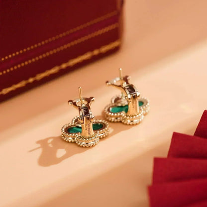 [Marin-Jewelry]CLOVER MEDIUM 1 MOTIFS MALACHITE  EARRINGS