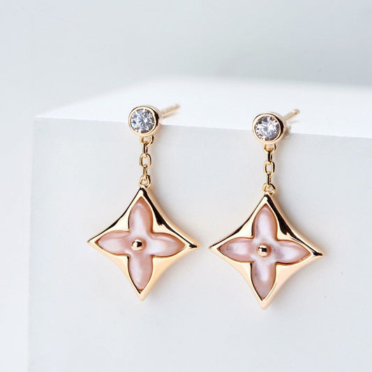 [Marin-Jewelry]DOUBLE STAR PINK GOLD MOP DROP EARRINGS