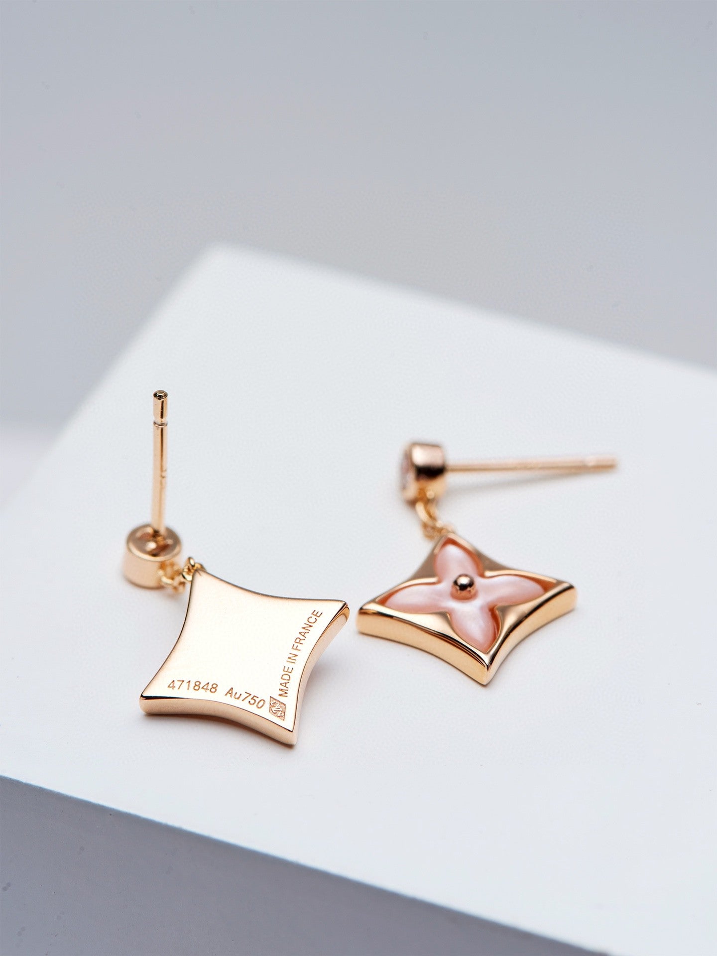 [Marin-Jewelry]DOUBLE STAR PINK GOLD MOP DROP EARRINGS