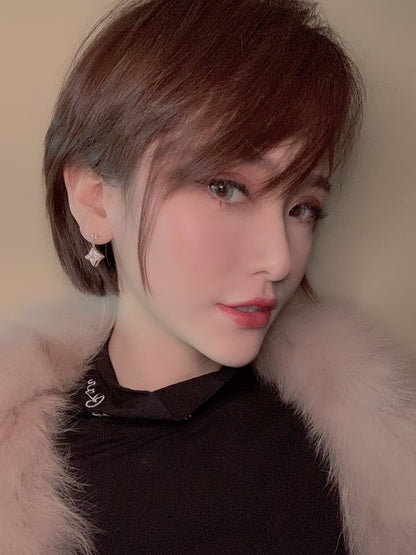 [Marin-Jewelry]DOUBLE STAR PINK GOLD MOP DROP EARRINGS