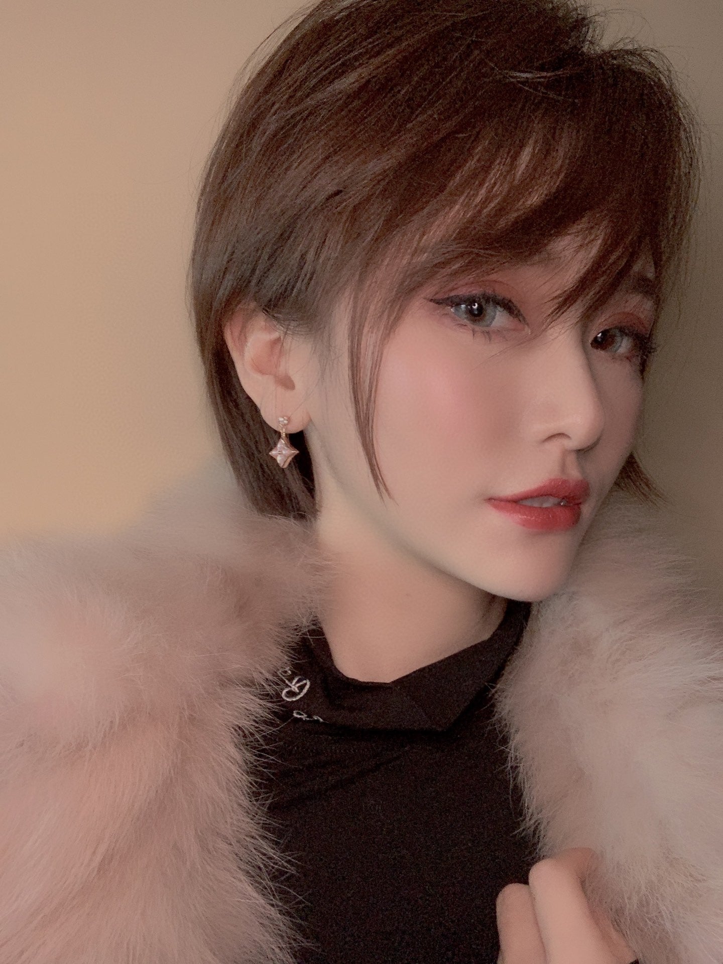 [Marin-Jewelry]DOUBLE STAR PINK GOLD MOP DROP EARRINGS