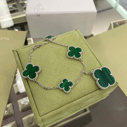 [Marin-Jewelry]CLOVER 5 MOTIFS SIVLER MALACHITE BRACELET