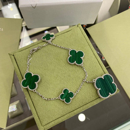 [Marin-Jewelry]CLOVER 5 MOTIFS SIVLER MALACHITE BRACELET