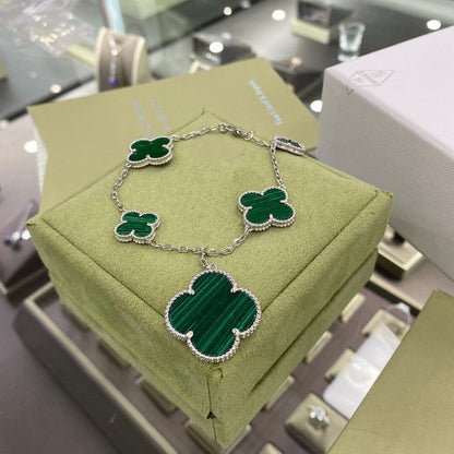 [Marin-Jewelry]CLOVER 5 MOTIFS SIVLER MALACHITE BRACELET