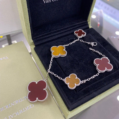 [Marin-Jewelry]CLOVER 5 MOTIFS SIVLER CARNELIAN TIGER EYE BRACELET