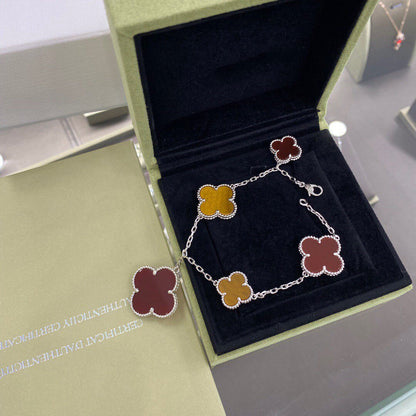 [Marin-Jewelry]CLOVER 5 MOTIFS SIVLER CARNELIAN TIGER EYE BRACELET