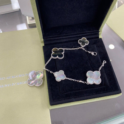[Marin-Jewelry]CLOVER 5 MOTIFS SIVLER DARK MOP BRACELET