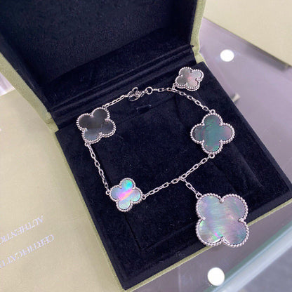 [Marin-Jewelry]CLOVER 5 MOTIFS SIVLER DARK MOP BRACELET