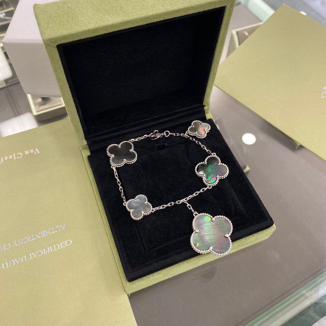 [Marin-Jewelry]CLOVER 5 MOTIFS SIVLER DARK MOP BRACELET