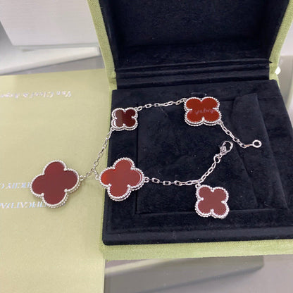 [Marin-Jewelry]CLOVER 5 MOTIFS SIVLER CARNELIAN BRACELET