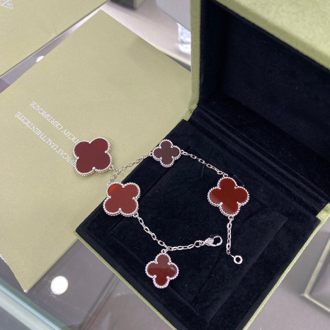 [Marin-Jewelry]CLOVER 5 MOTIFS SIVLER CARNELIAN BRACELET