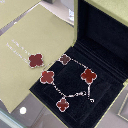 [Marin-Jewelry]CLOVER 5 MOTIFS SIVLER CARNELIAN BRACELET