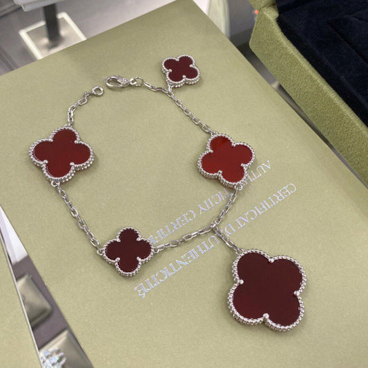 [Marin-Jewelry]CLOVER 5 MOTIFS SIVLER CARNELIAN BRACELET