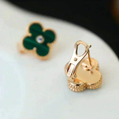 [Marin-Jewelry]CLOVER MEDIUM 1 MOTIFS MALACHITE DIAMOND EARRINGS