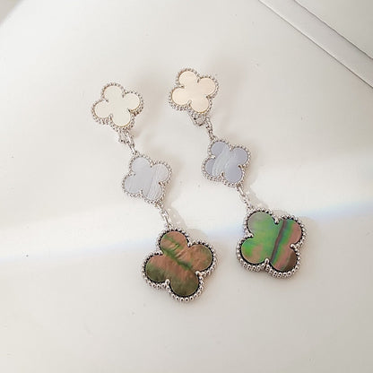 [Marin-Jewelry]CLOVER 3 MOTIFS CHALCEDONY DARK MOP SILVER EARRINGS