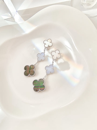 [Marin-Jewelry]CLOVER 3 MOTIFS CHALCEDONY DARK MOP SILVER EARRINGS