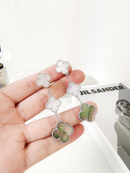 [Marin-Jewelry]CLOVER 3 MOTIFS CHALCEDONY DARK MOP SILVER EARRINGS