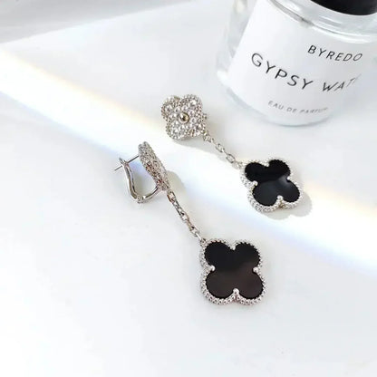 [Marin-Jewelry]CLOVER 2 MOTIFS  DIAMOND ONYX EARRINGS SILVER