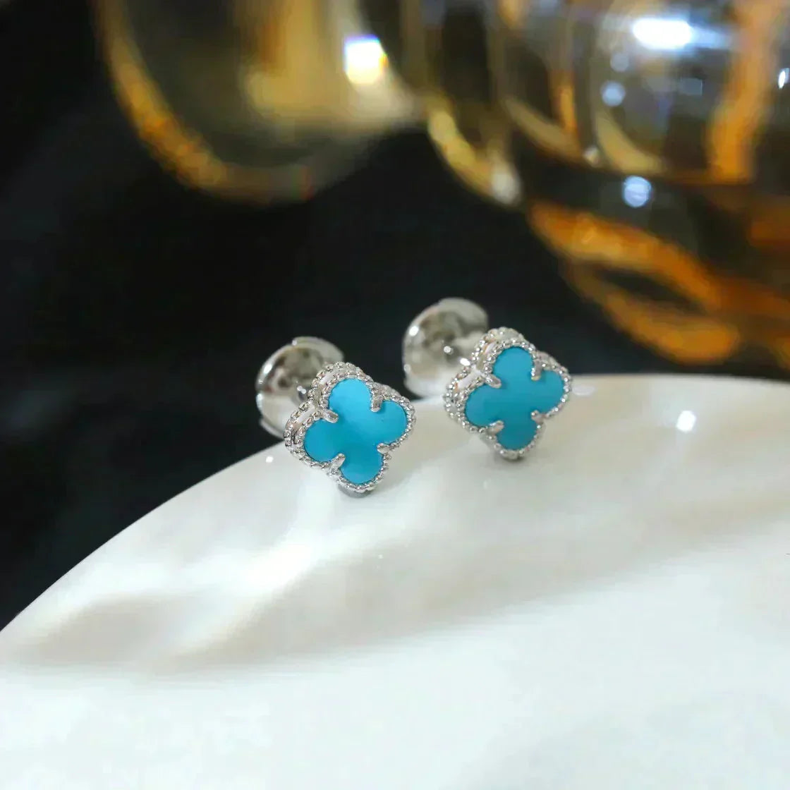 [Marin-Jewelry]CLOVER MINI 9.5MM ONYX STUD EARRINGS SILVER