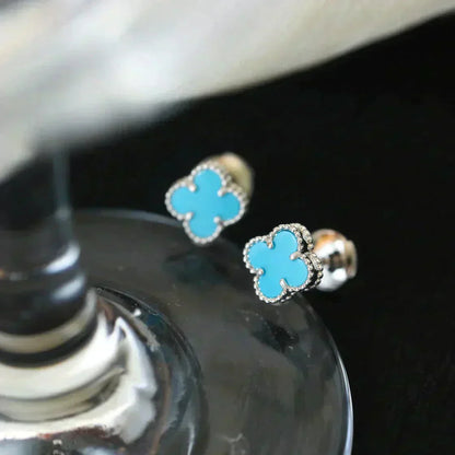 [Marin-Jewelry]CLOVER MINI 9.5MM ONYX STUD EARRINGS SILVER