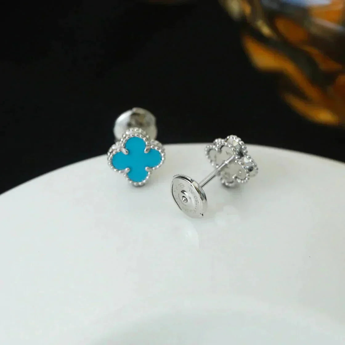 [Marin-Jewelry]CLOVER MINI 9.5MM ONYX STUD EARRINGS SILVER