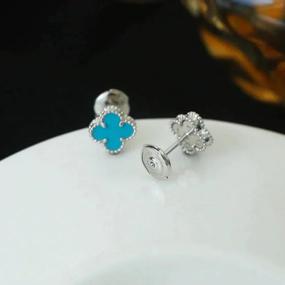 [Marin-Jewelry]CLOVER MINI 9.5MM ONYX STUD EARRINGS SILVER