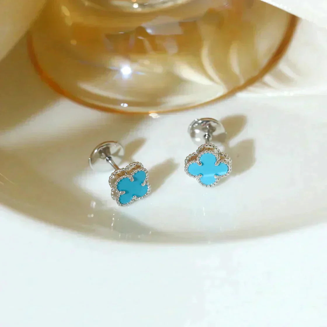 [Marin-Jewelry]CLOVER MINI 9.5MM ONYX STUD EARRINGS SILVER