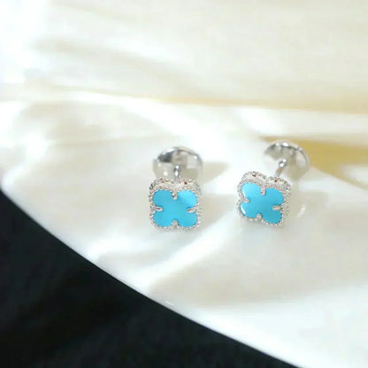 [Marin-Jewelry]CLOVER MINI 9.5MM ONYX STUD EARRINGS SILVER