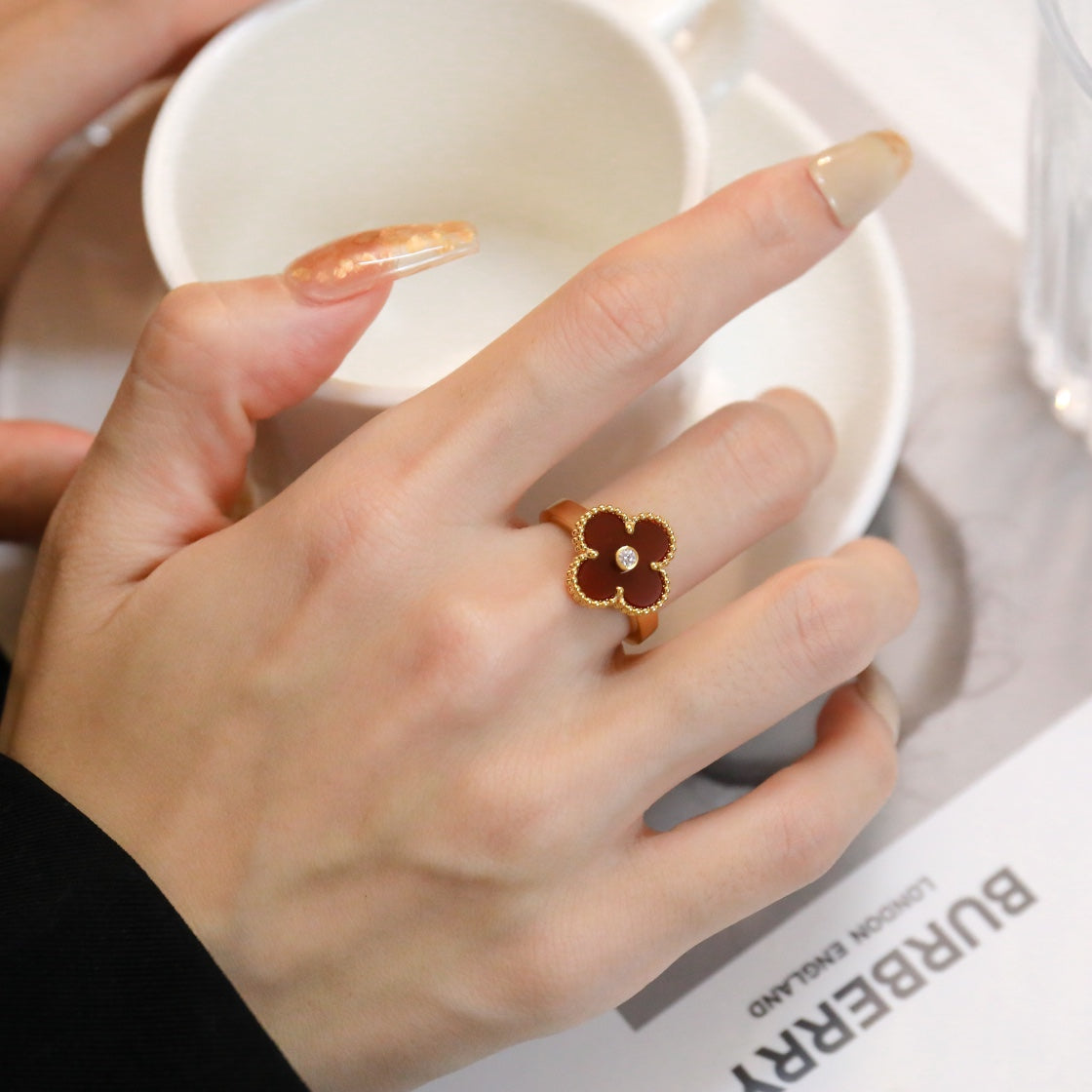 [Marin-Jewelry]CLOVER CARNELIAN RING Marin-Jewelry GOLD DIAMOND