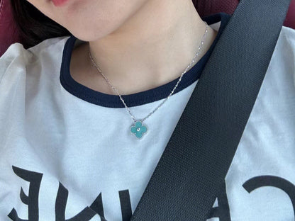 [Marin-Jewelry]CLOVER 1 DIAMOND LIGHT BLUE SILVER NECKLACE