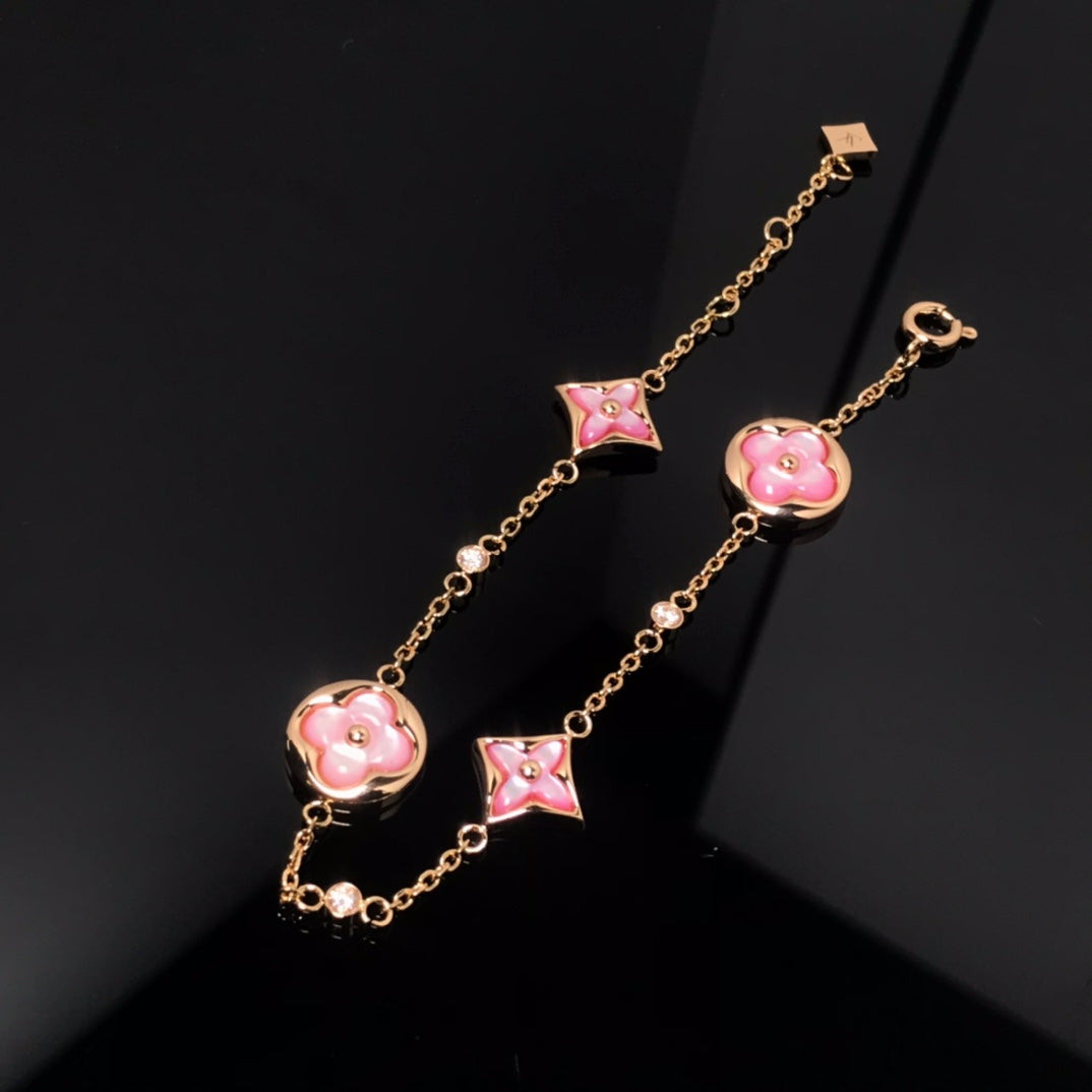 [Marin-Jewelry]STAR AND SUN 4 MOTIF PINK MOP PINK GOLD BRACELET