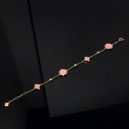 [Marin-Jewelry]STAR AND SUN 4 MOTIF PINK MOP PINK GOLD BRACELET