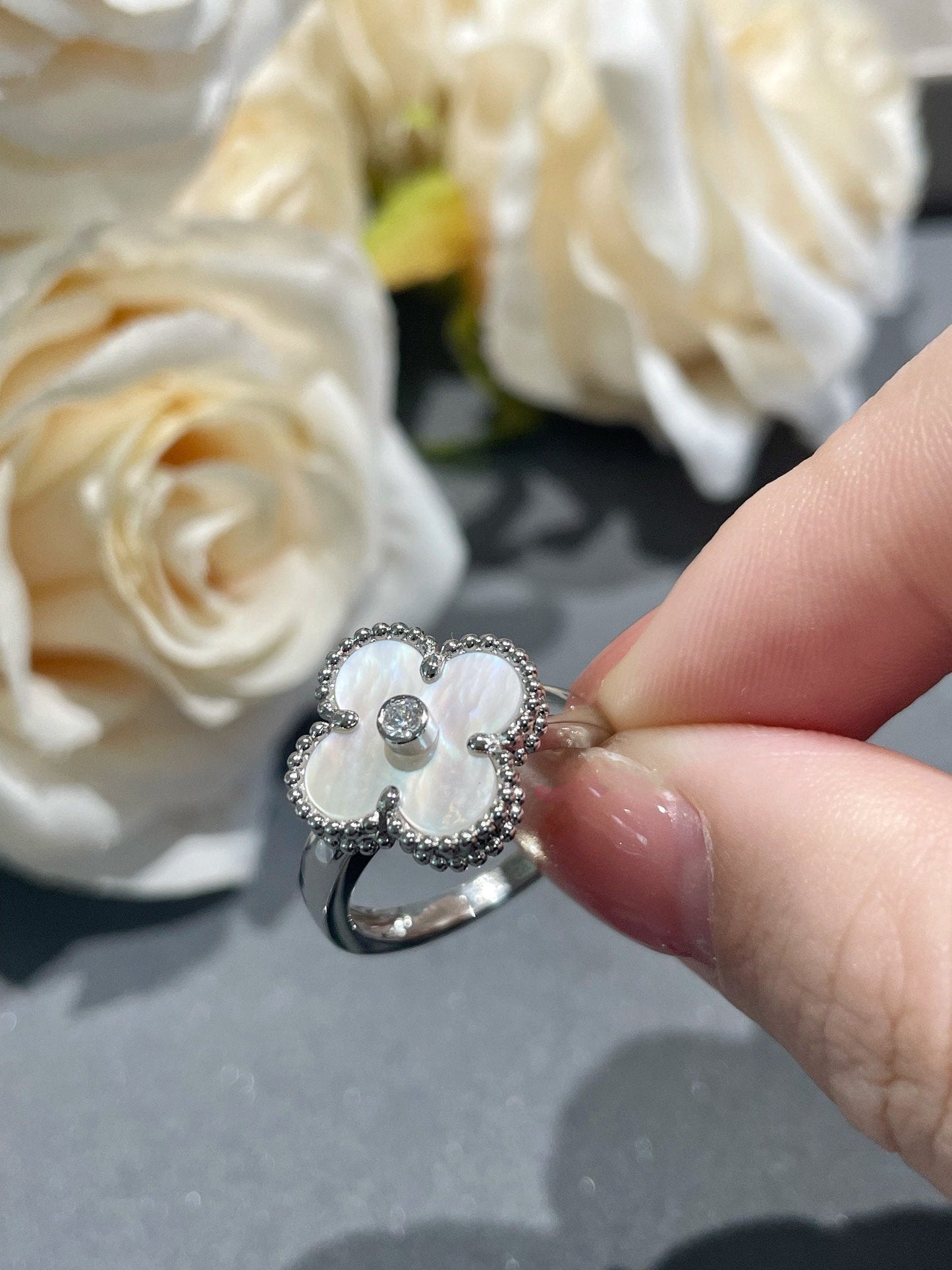 [Marin-Jewelry]CLOVER SILVER MOP DIAMOND RING