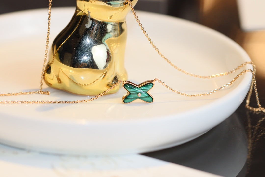 [Marin-Jewelry]JEUX MALACHITE 1 DIAMOND PINK GOLD NECKLACE