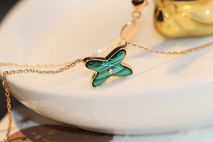 [Marin-Jewelry]JEUX MALACHITE 1 DIAMOND PINK GOLD NECKLACE