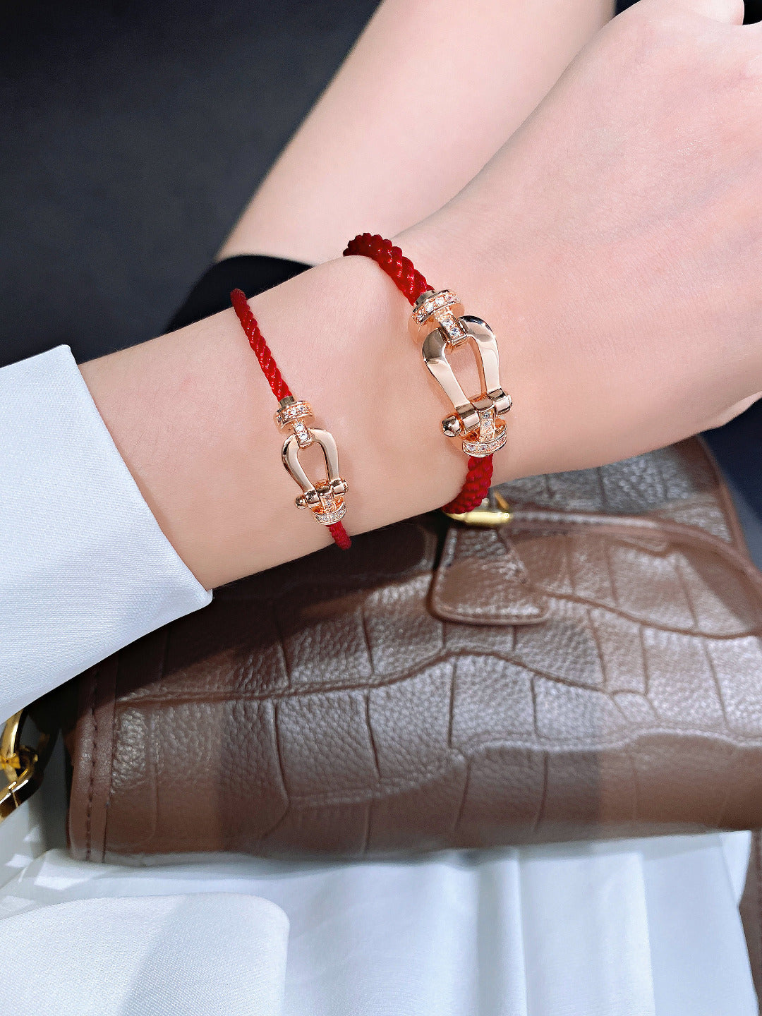 [Marin-Jewelry]FORCE 10 HALF DIAMOND PINK GOLD RED CORDERI LARGE AND MEDIUM MODEL