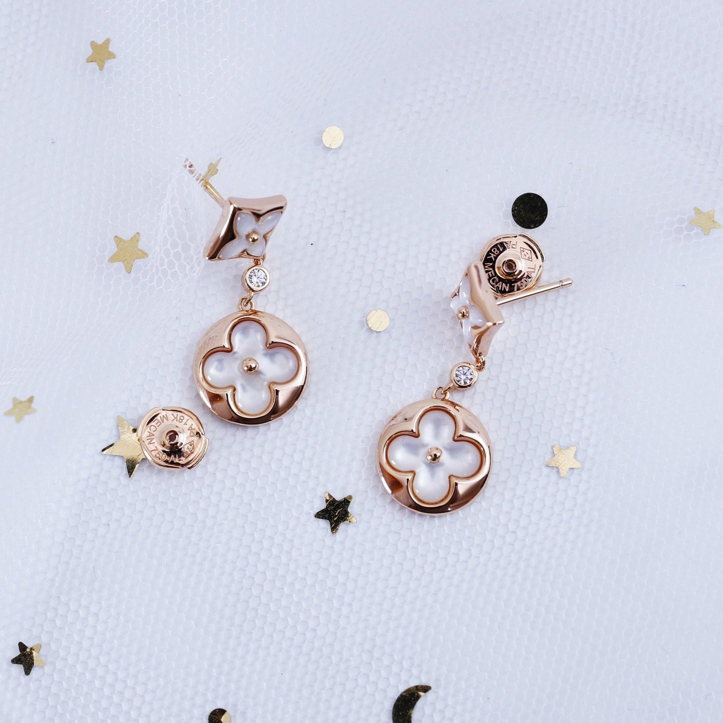 [Marin-Jewelry]STAR AND SUN PINK GOLD MOP DROP EARRINGS