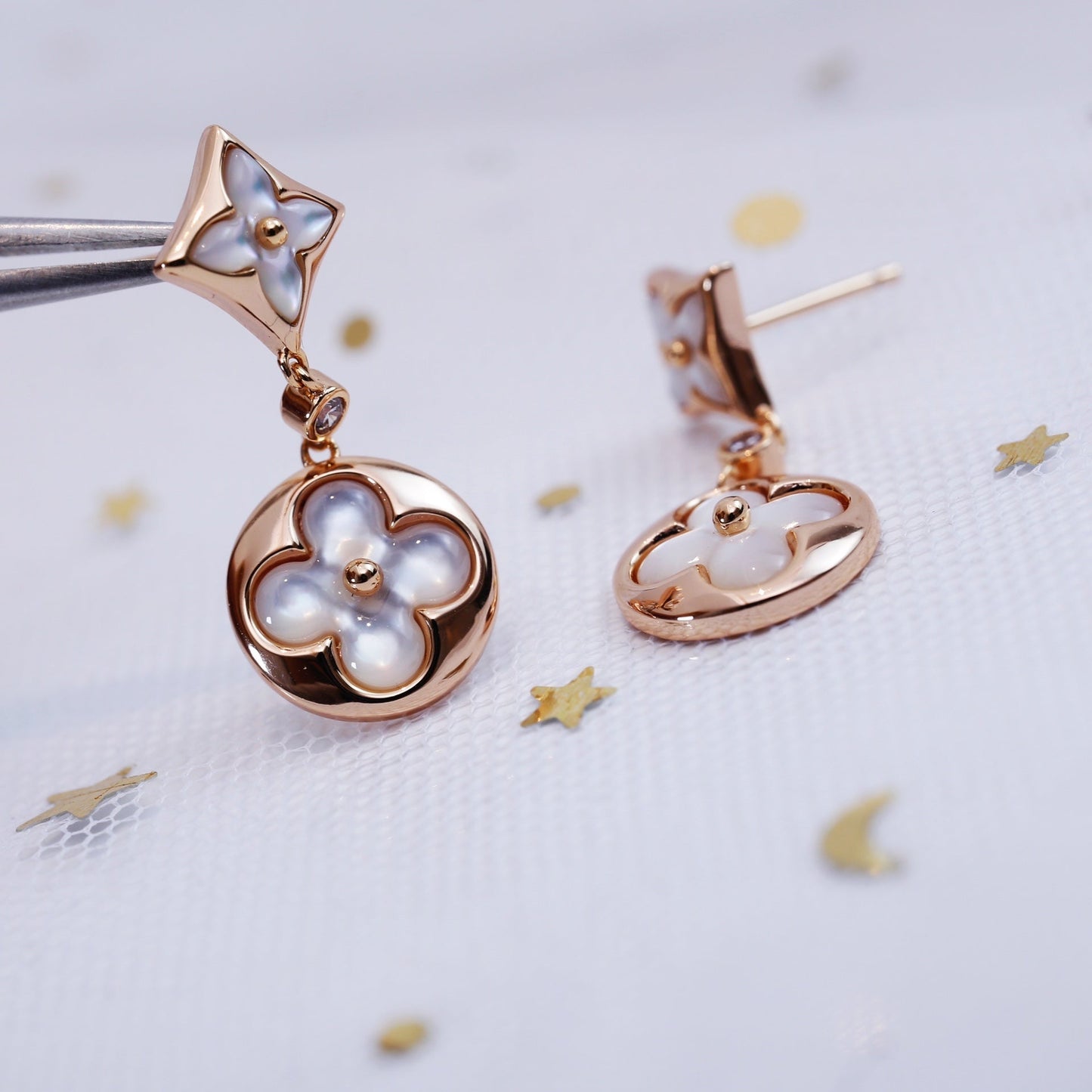 [Marin-Jewelry]STAR AND SUN PINK GOLD MOP DROP EARRINGS