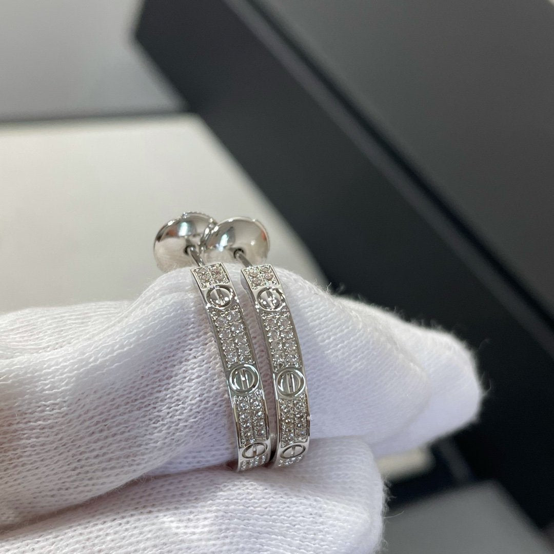 [Marin-Jewelry]LOVE DIAMOND SILVER HOOP EARRINGS
