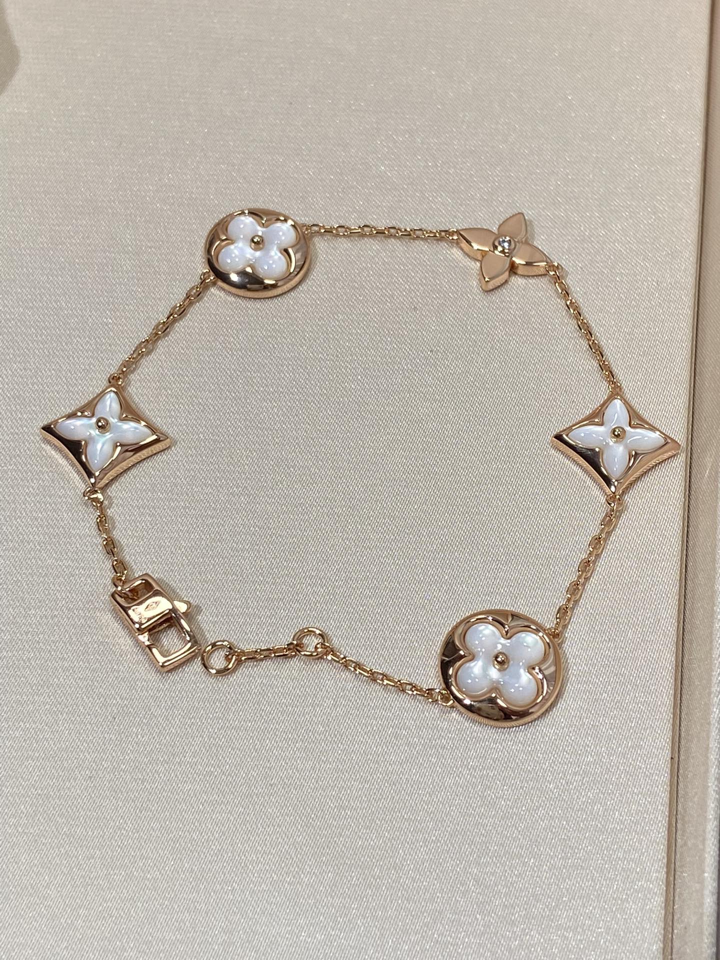 [Marin-Jewelry]STAR AND SUN 5 MOTIF MOP PINK GOLD BRACELET
