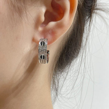 [Marin-Jewelry]LOVE CERAMIC DIAMOND PAVED SILVER EARRINGS