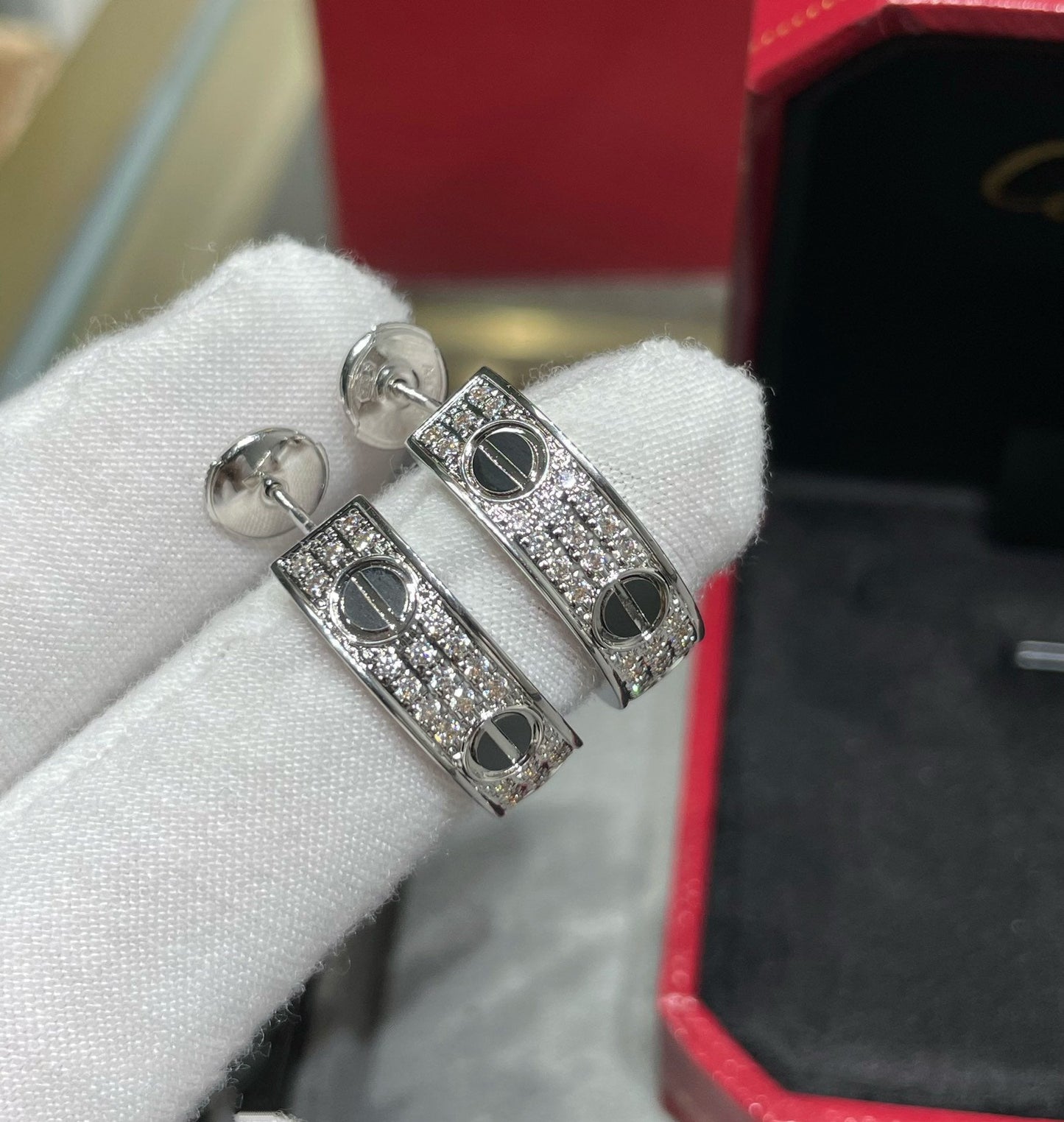 [Marin-Jewelry]LOVE CERAMIC DIAMOND PAVED SILVER EARRINGS