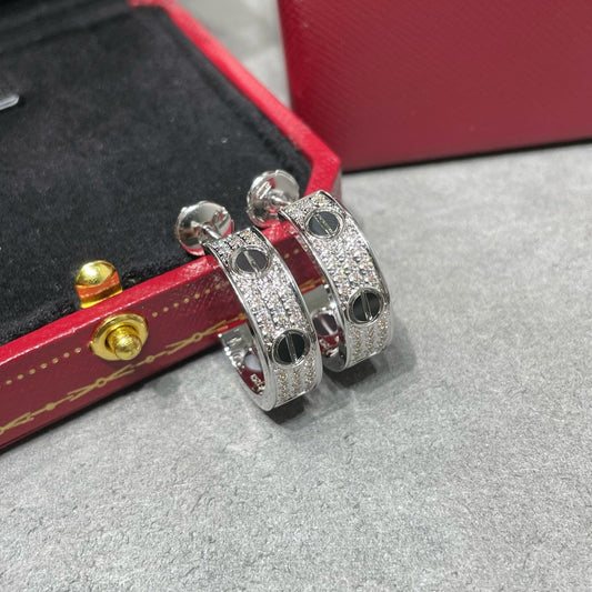 [Marin-Jewelry]LOVE CERAMIC DIAMOND PAVED SILVER EARRINGS