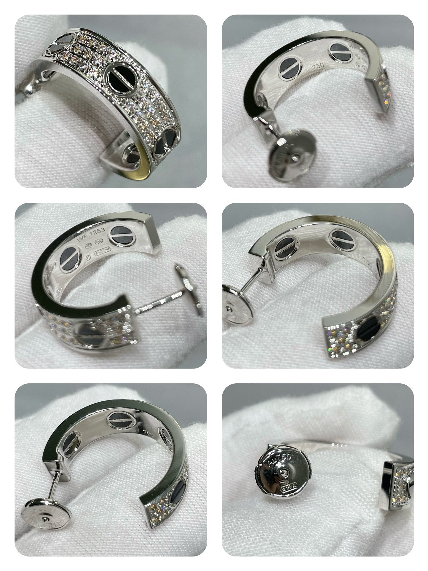 [Marin-Jewelry]LOVE CERAMIC DIAMOND PAVED SILVER EARRINGS