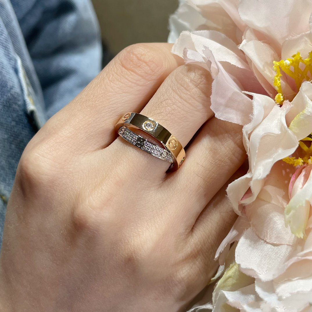 [Marin-Jewelry]LOVE PINK GOLD SILVER DIAMOND DOUBLE RING