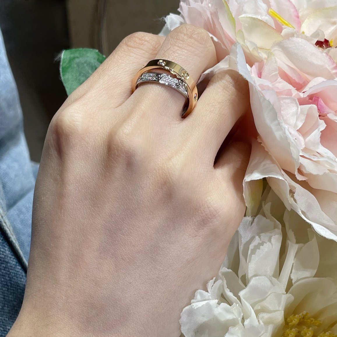 [Marin-Jewelry]LOVE PINK GOLD SILVER DIAMOND DOUBLE RING