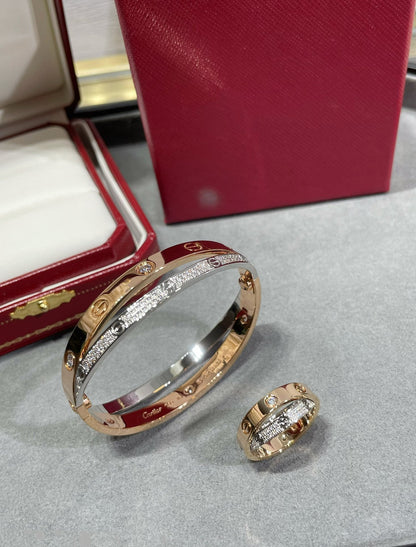[Marin-Jewelry]LOVE PINK GOLD SILVER DIAMOND DOUBLE RING