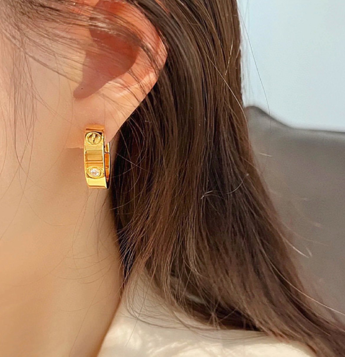 [Marin-Jewelry]LOVE 5.5MM 1 DIAMOND EARRINGS